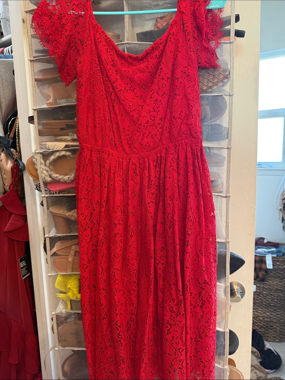 Express Red Lace Maxi Dress
